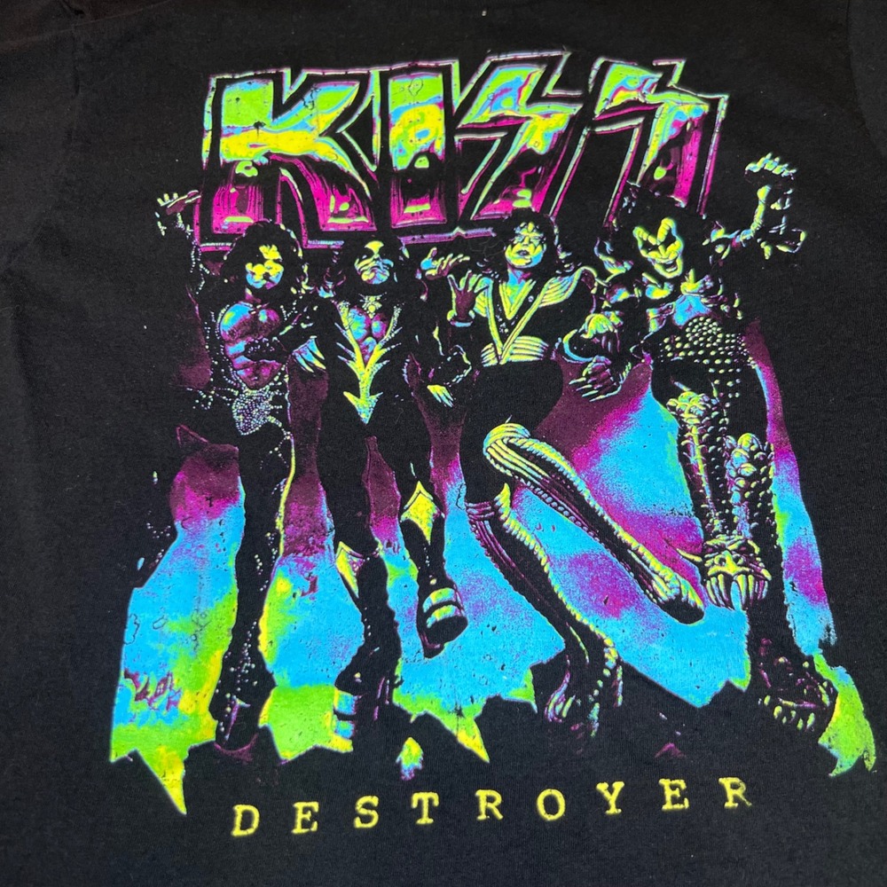 KISS Destroyer Band T-Shirt Mens Medium Black Neon Graphic Mad Engine 2023 Rock - Picture 7 of 10